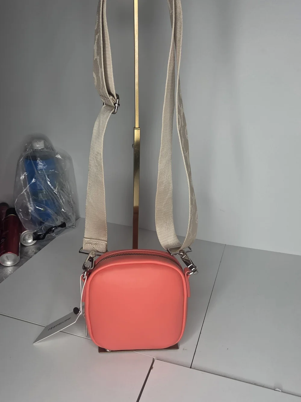 Marimekko Coral Crossbody Bag with Beige Strap